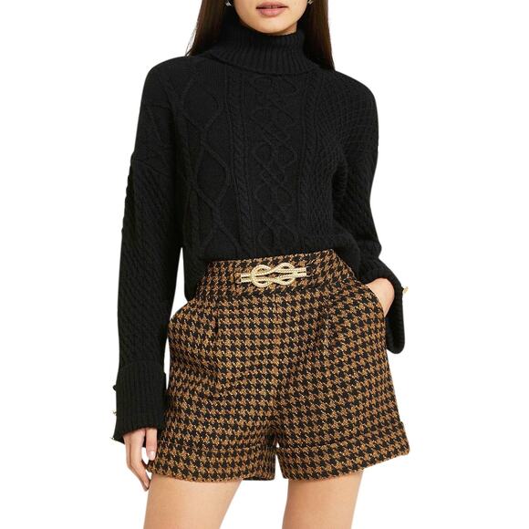 River Island Herringbone Boucle Shorts Dark Brown - 8 US / 12 UK